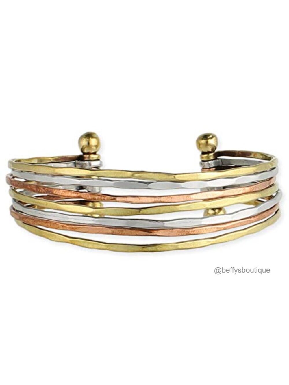 Mixed Metal Hammered Cuff Bracelet Non-Allergenic Fashion Jewelry